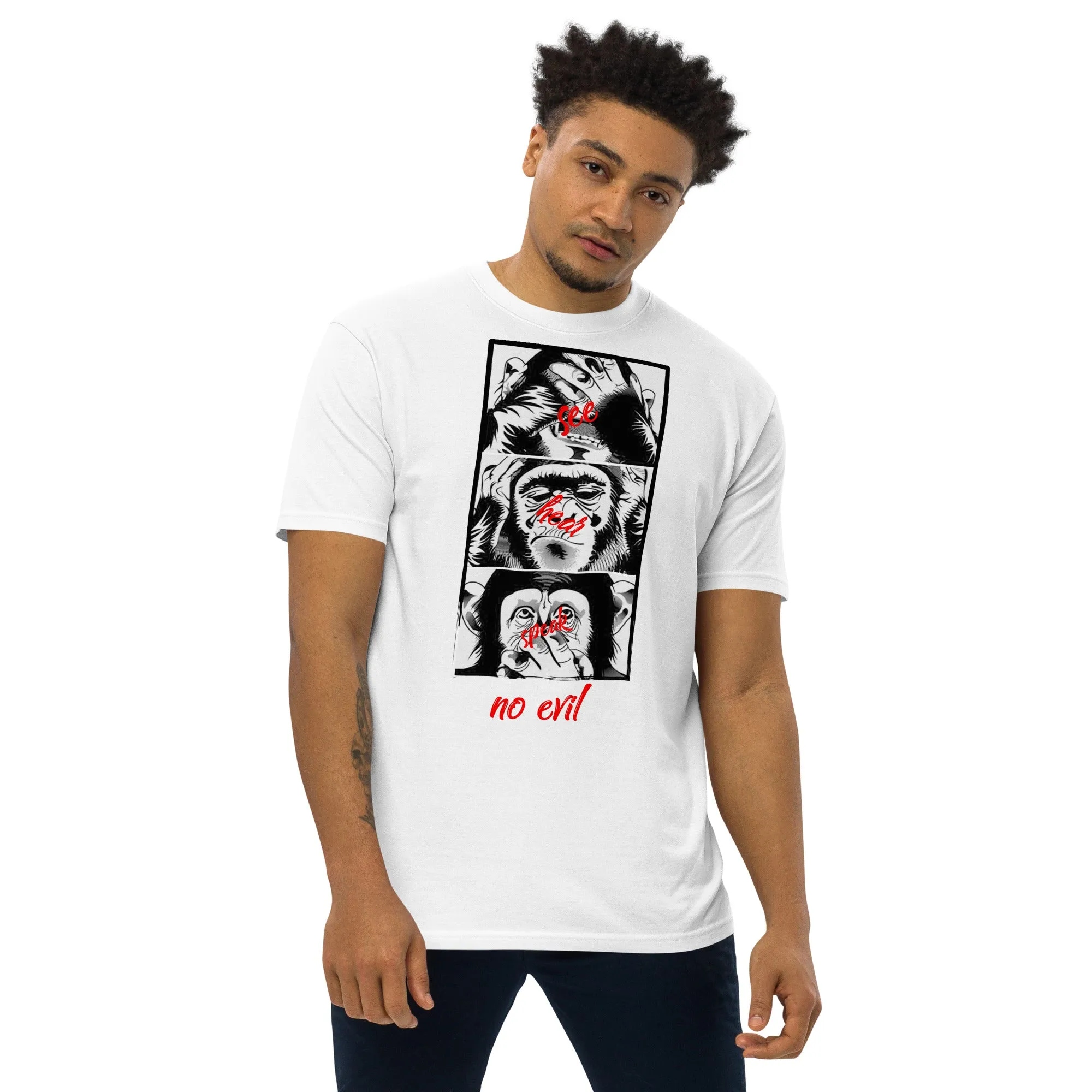 Men’s No Evil Theme With Monkeys Graphic Tee