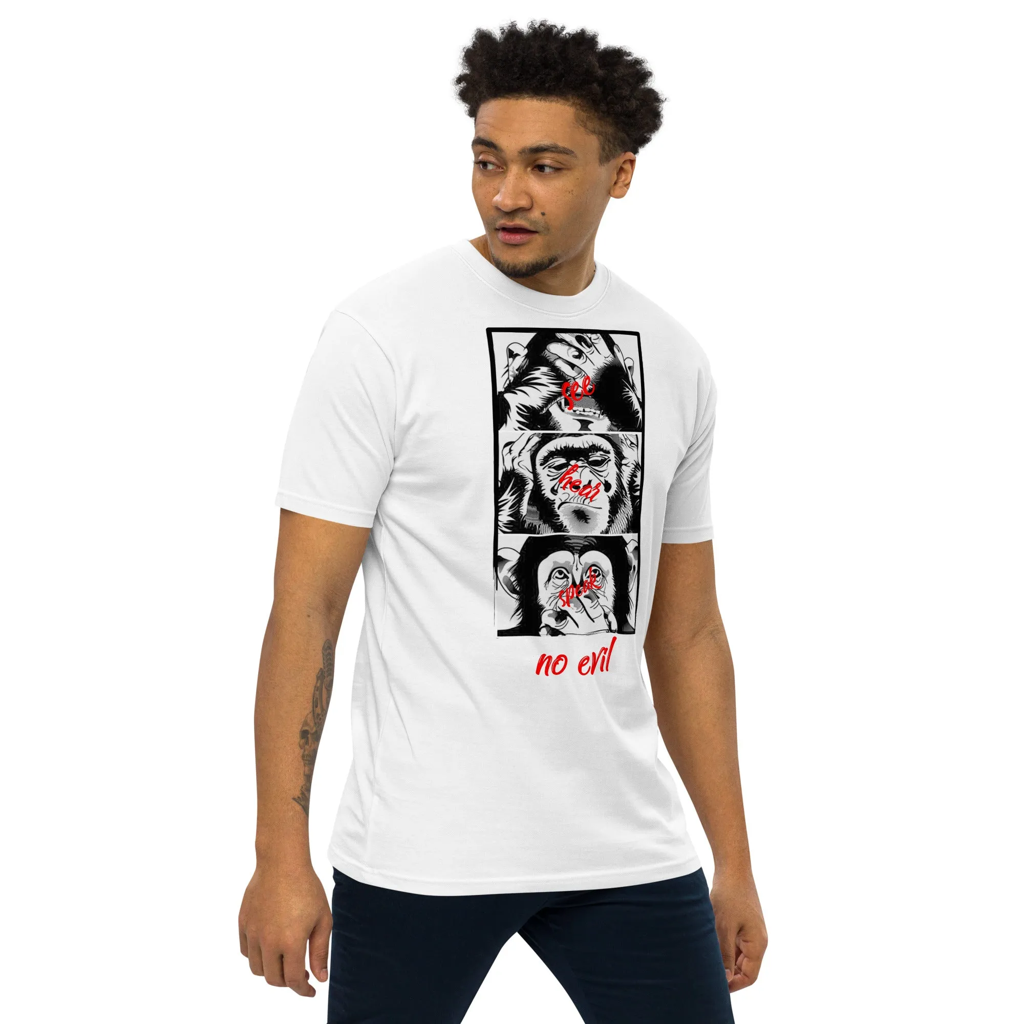 Men’s No Evil Theme With Monkeys Graphic Tee