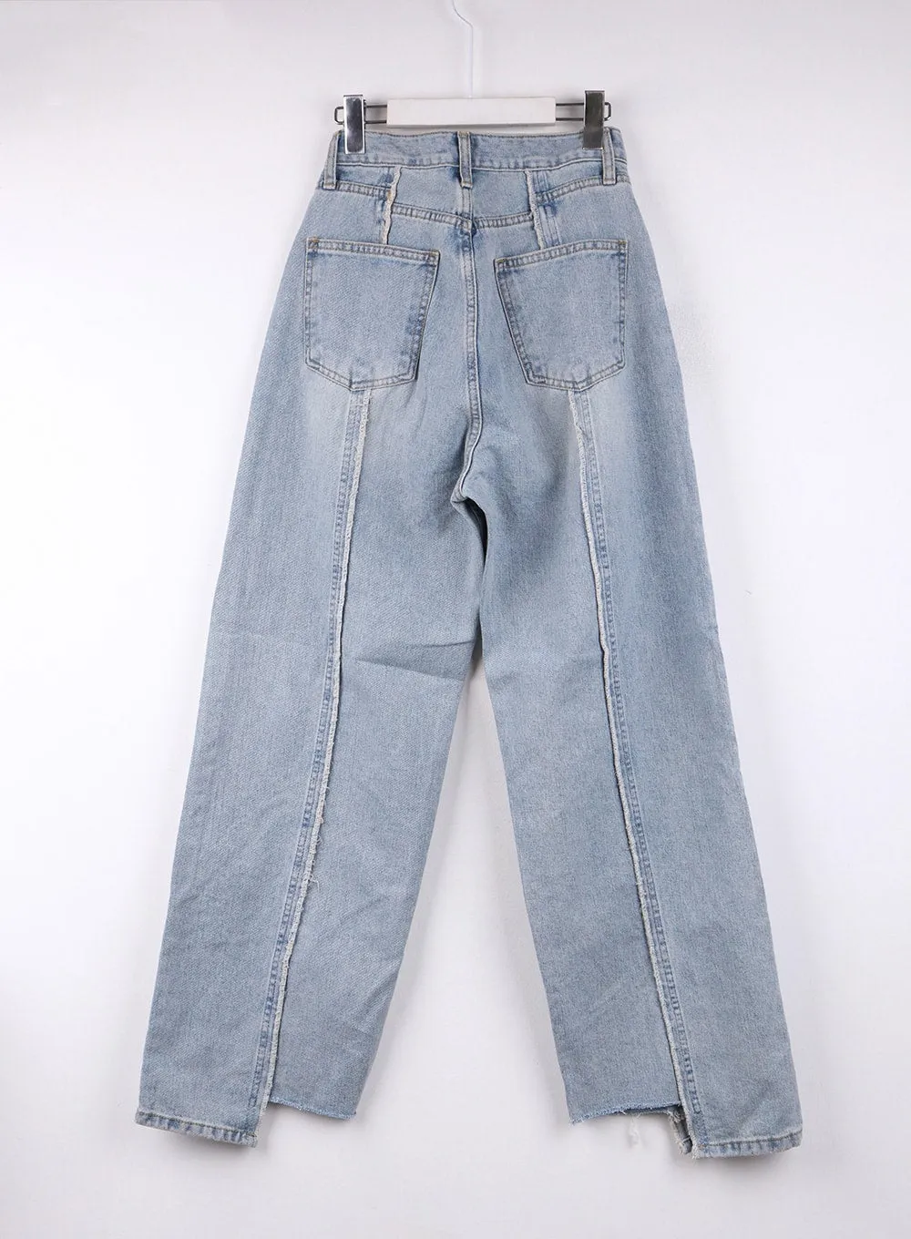 Mid Waist Wide Leg Denim Stitching Jeans CJ419