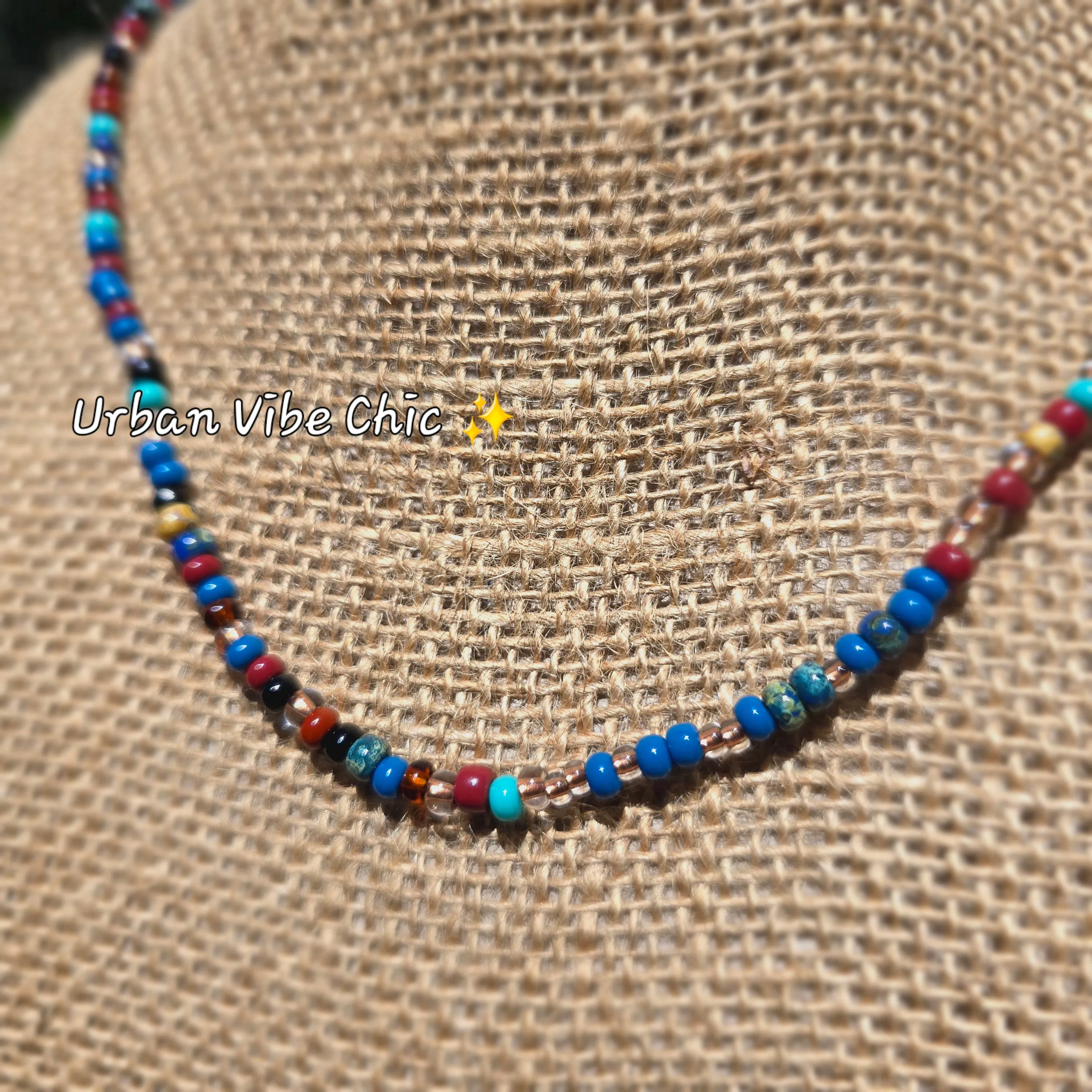 Natural Blue  Daisy Beaded Necklace |Flower Bead Bead Necklace | Urban Vibe Chic | Seed Bead Jewelry