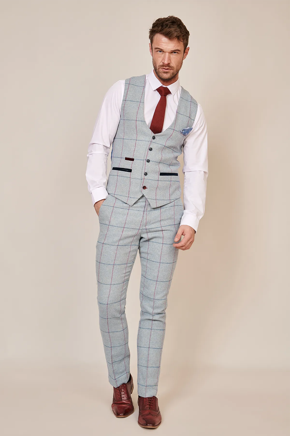 NICOLAS - Sky Tweed Check Waistcoat