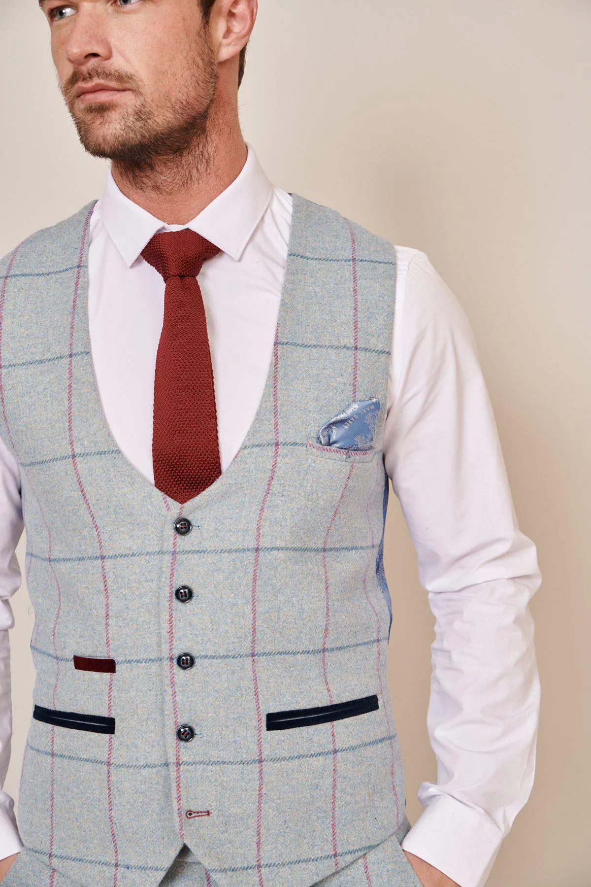 NICOLAS - Sky Tweed Check Waistcoat