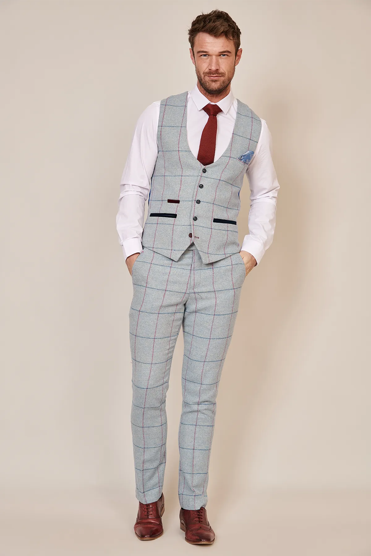 NICOLAS - Sky Tweed Check Waistcoat