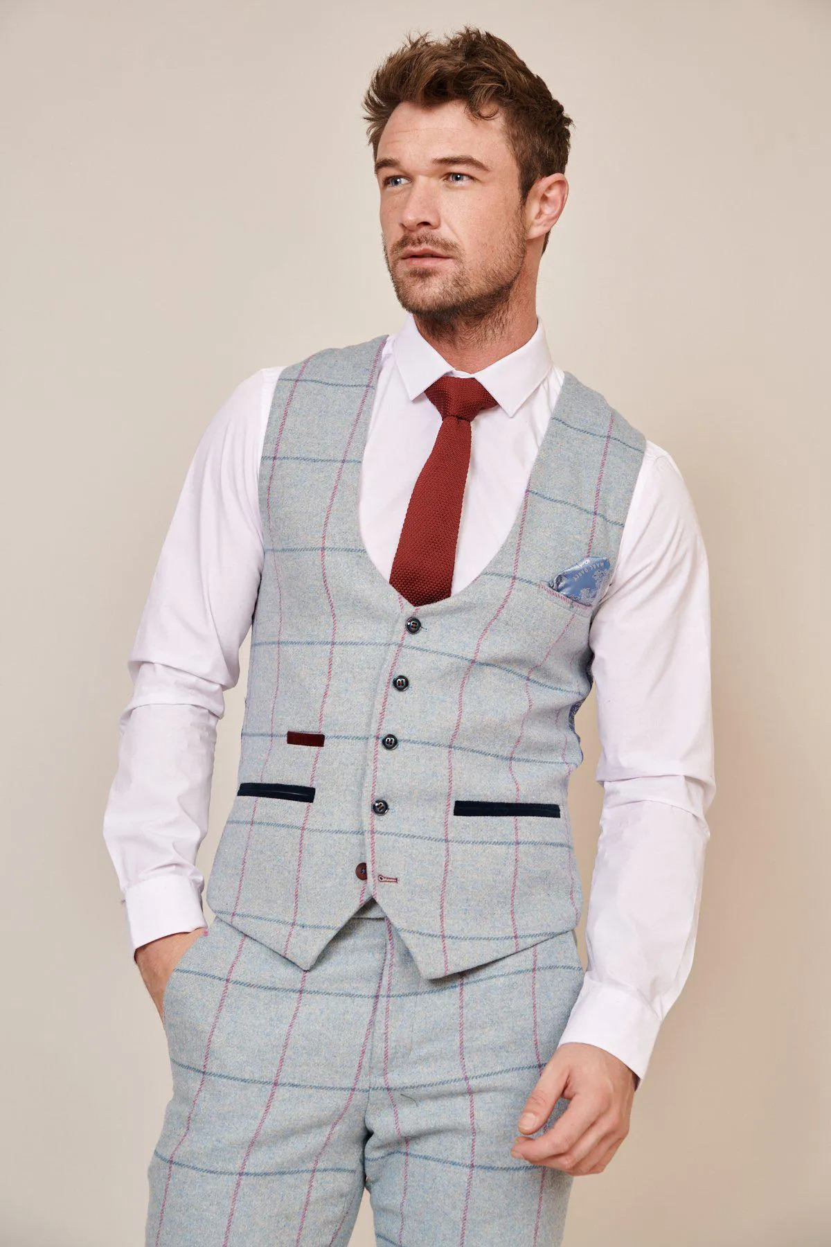 NICOLAS - Sky Tweed Check Waistcoat