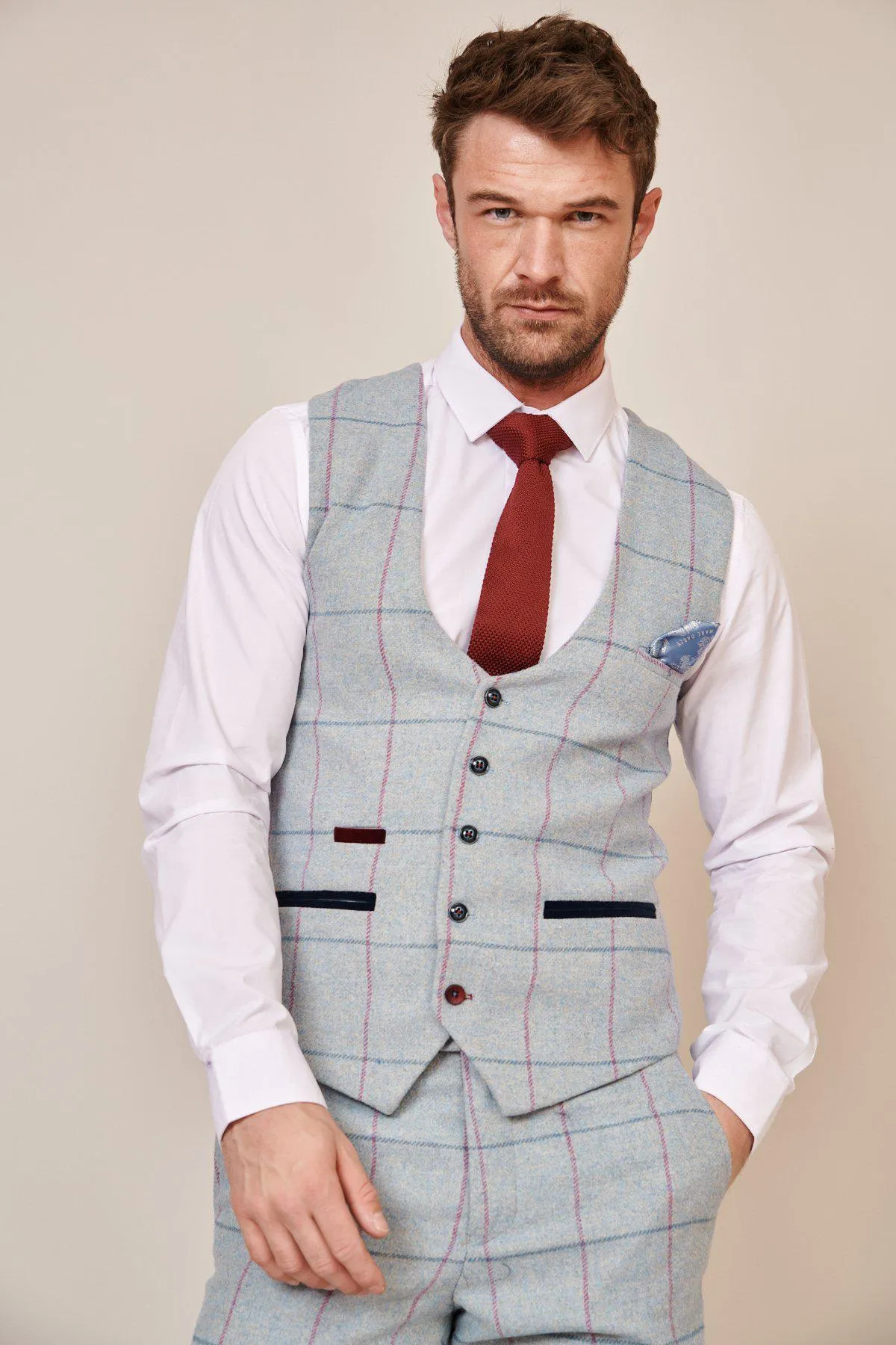 NICOLAS - Sky Tweed Check Waistcoat