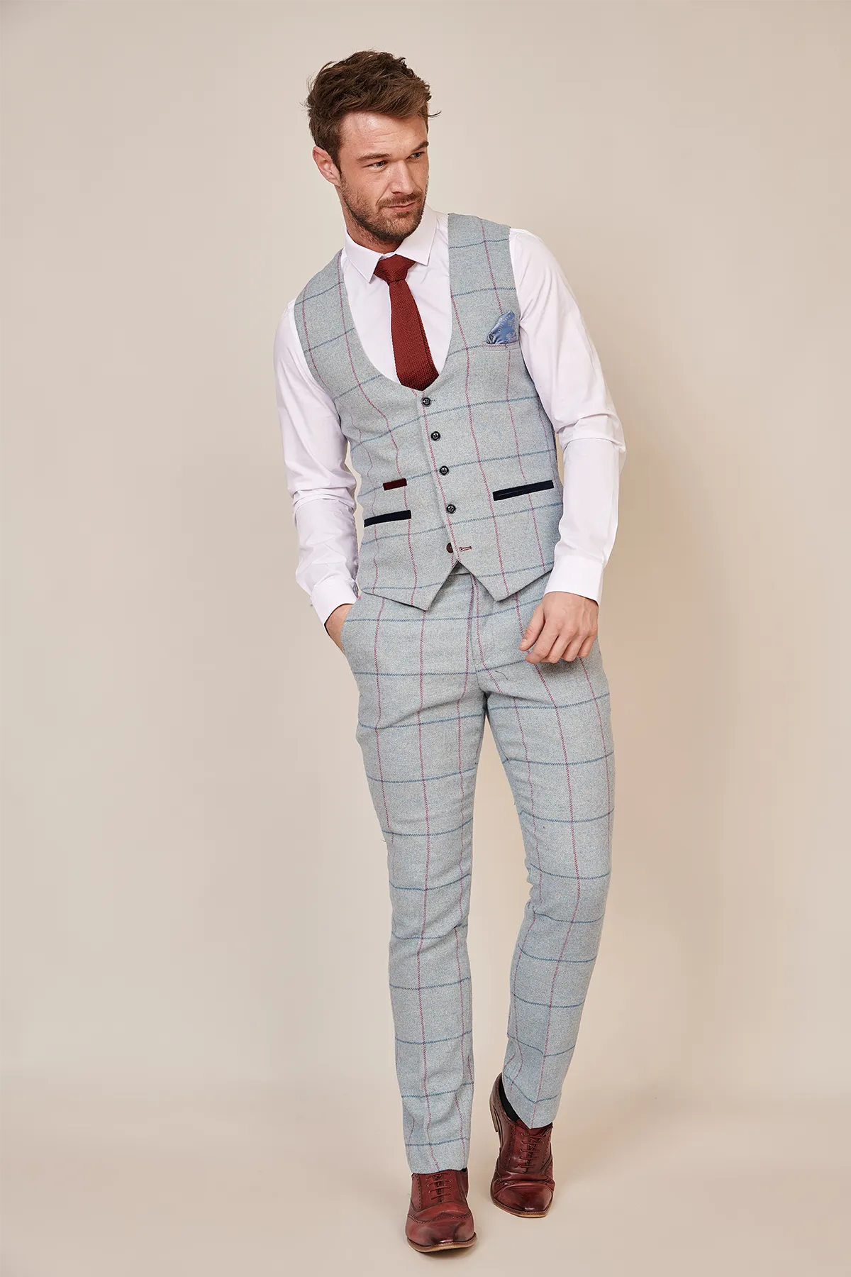 NICOLAS - Sky Tweed Check Waistcoat