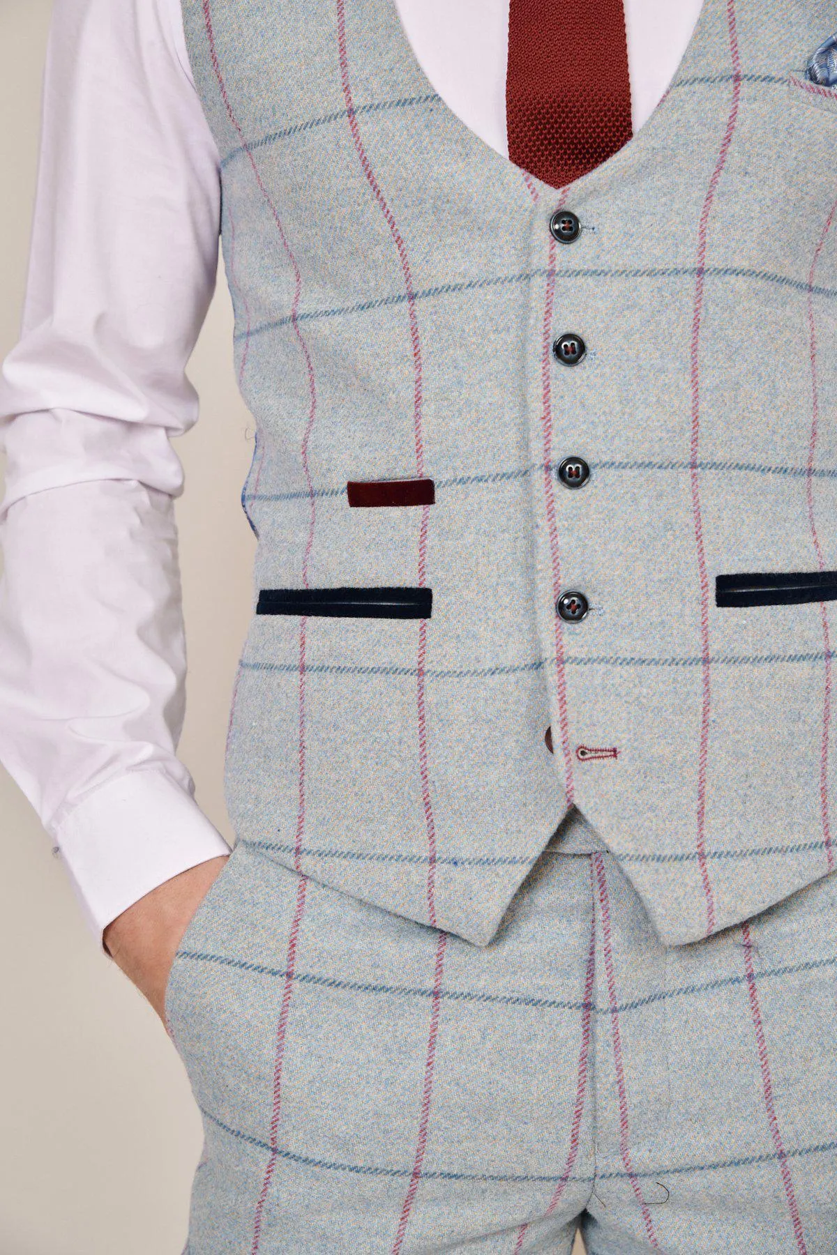 NICOLAS - Sky Tweed Check Waistcoat