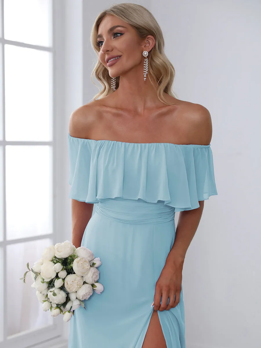 Off Shoulder Ruffles Thigh Split Wholesale Bridesmaid Dresses