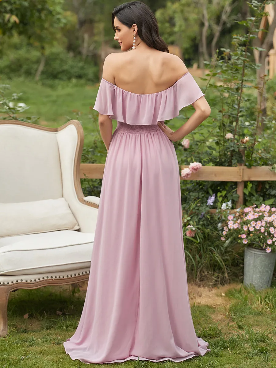 Off Shoulder Ruffles Thigh Split Wholesale Bridesmaid Dresses