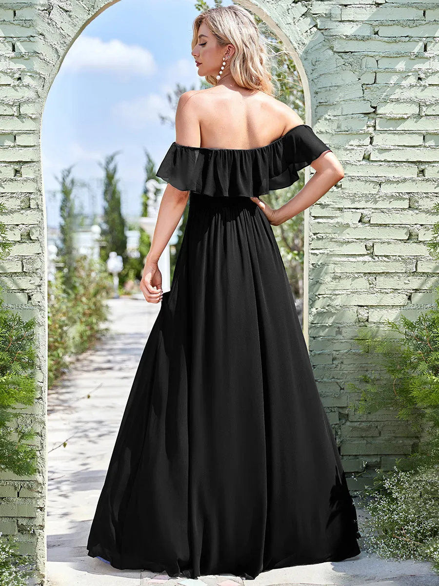 Off Shoulder Ruffles Thigh Split Wholesale Bridesmaid Dresses