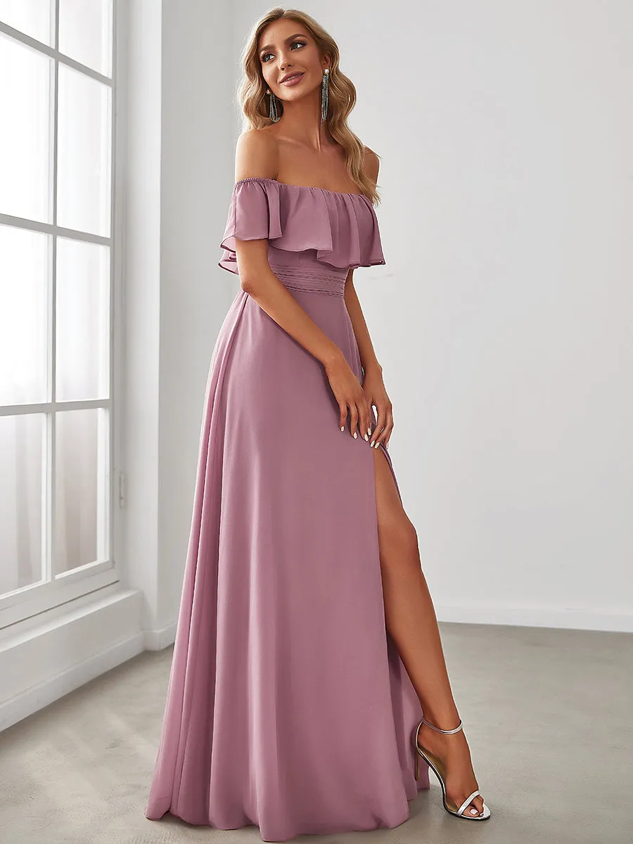 Off Shoulder Ruffles Thigh Split Wholesale Bridesmaid Dresses