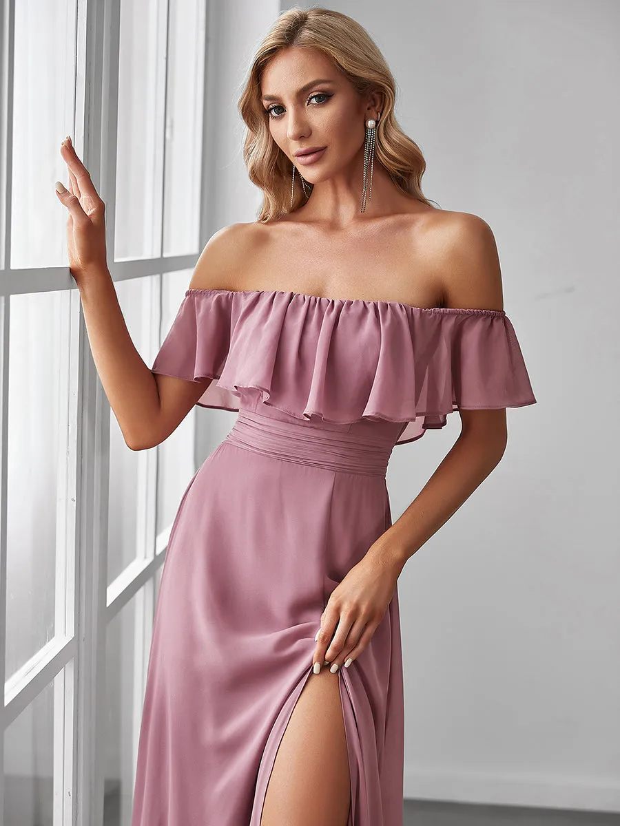 Off Shoulder Ruffles Thigh Split Wholesale Bridesmaid Dresses