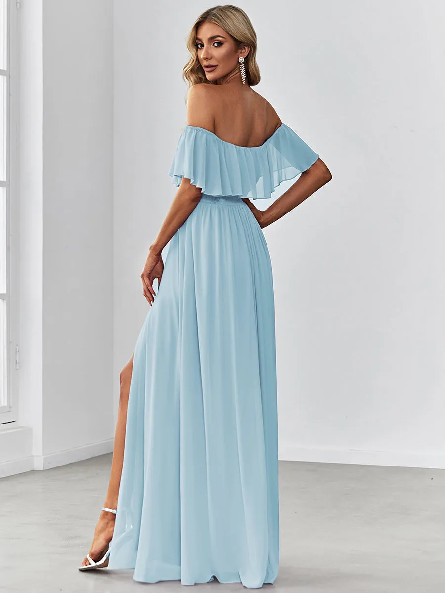 Off Shoulder Ruffles Thigh Split Wholesale Bridesmaid Dresses