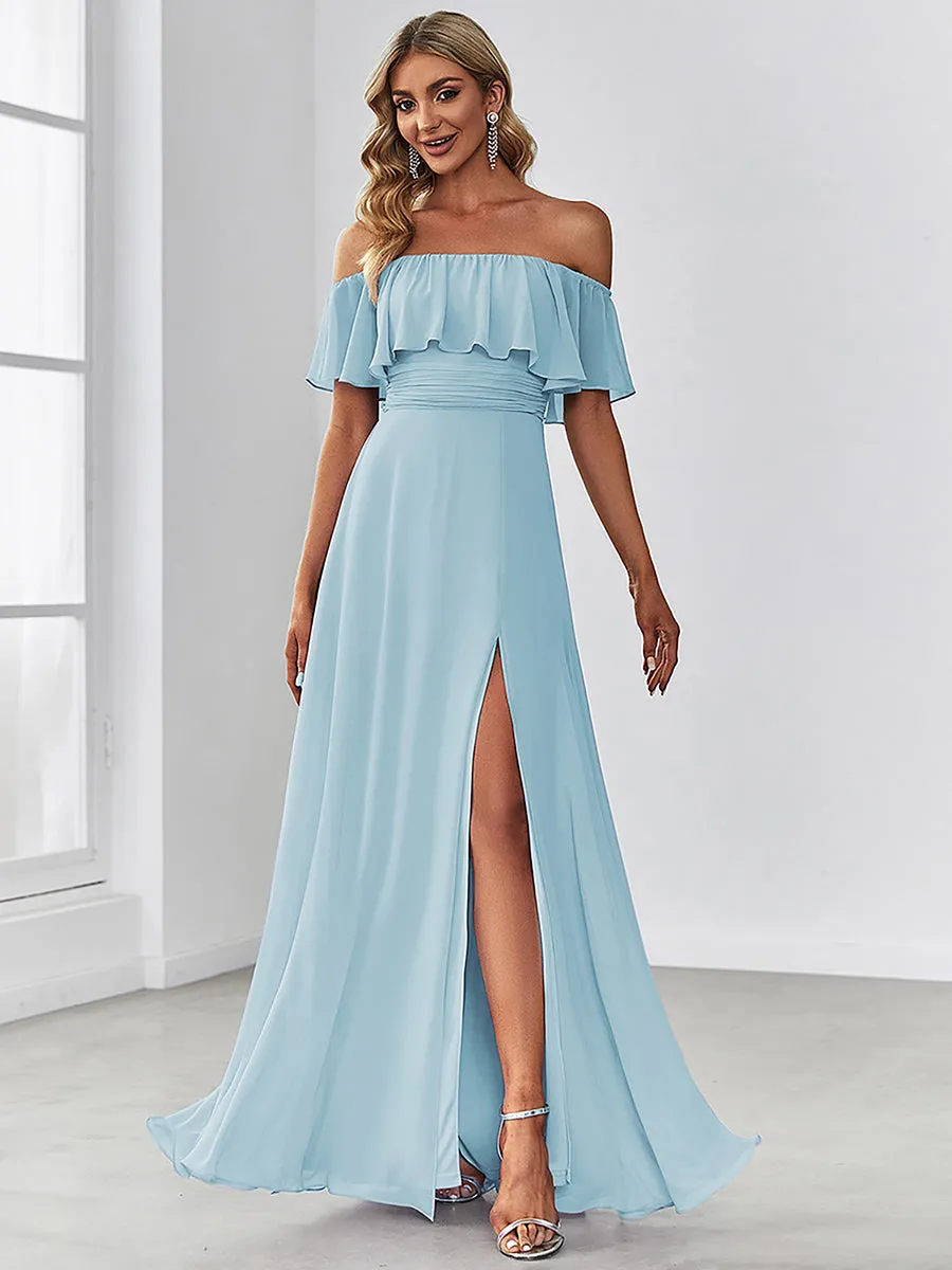 Off Shoulder Ruffles Thigh Split Wholesale Bridesmaid Dresses