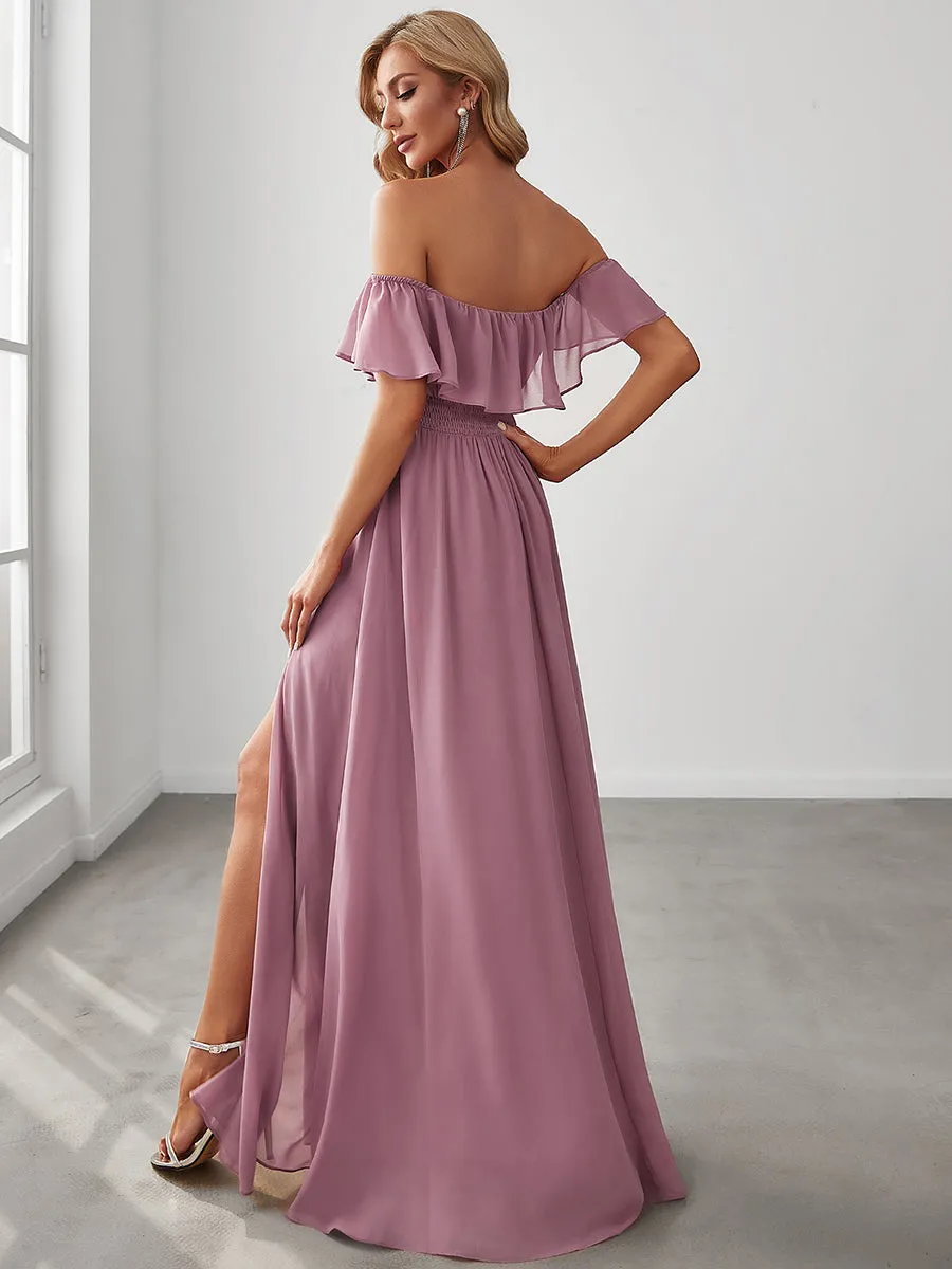 Off Shoulder Ruffles Thigh Split Wholesale Bridesmaid Dresses