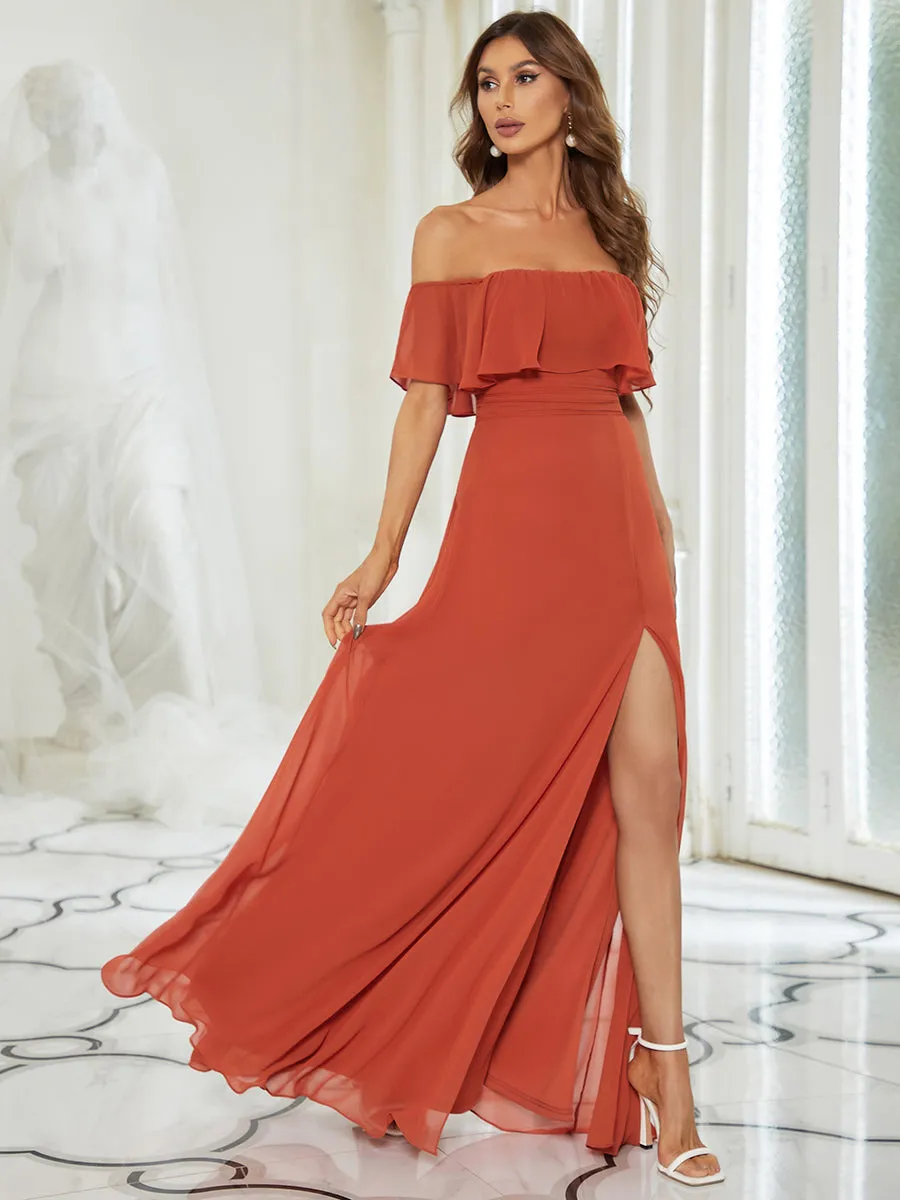 Off Shoulder Ruffles Thigh Split Wholesale Bridesmaid Dresses