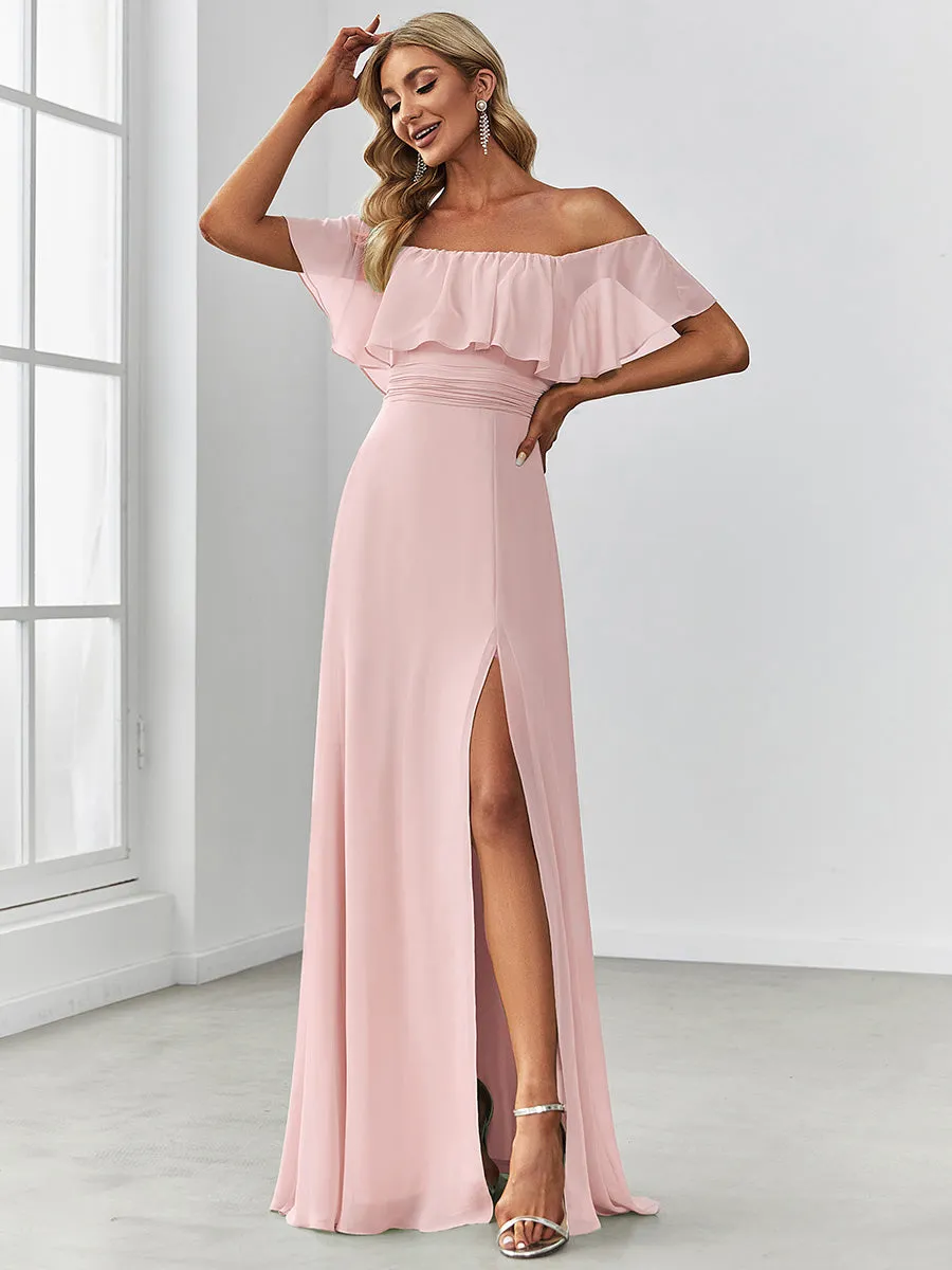 Off Shoulder Ruffles Thigh Split Wholesale Bridesmaid Dresses