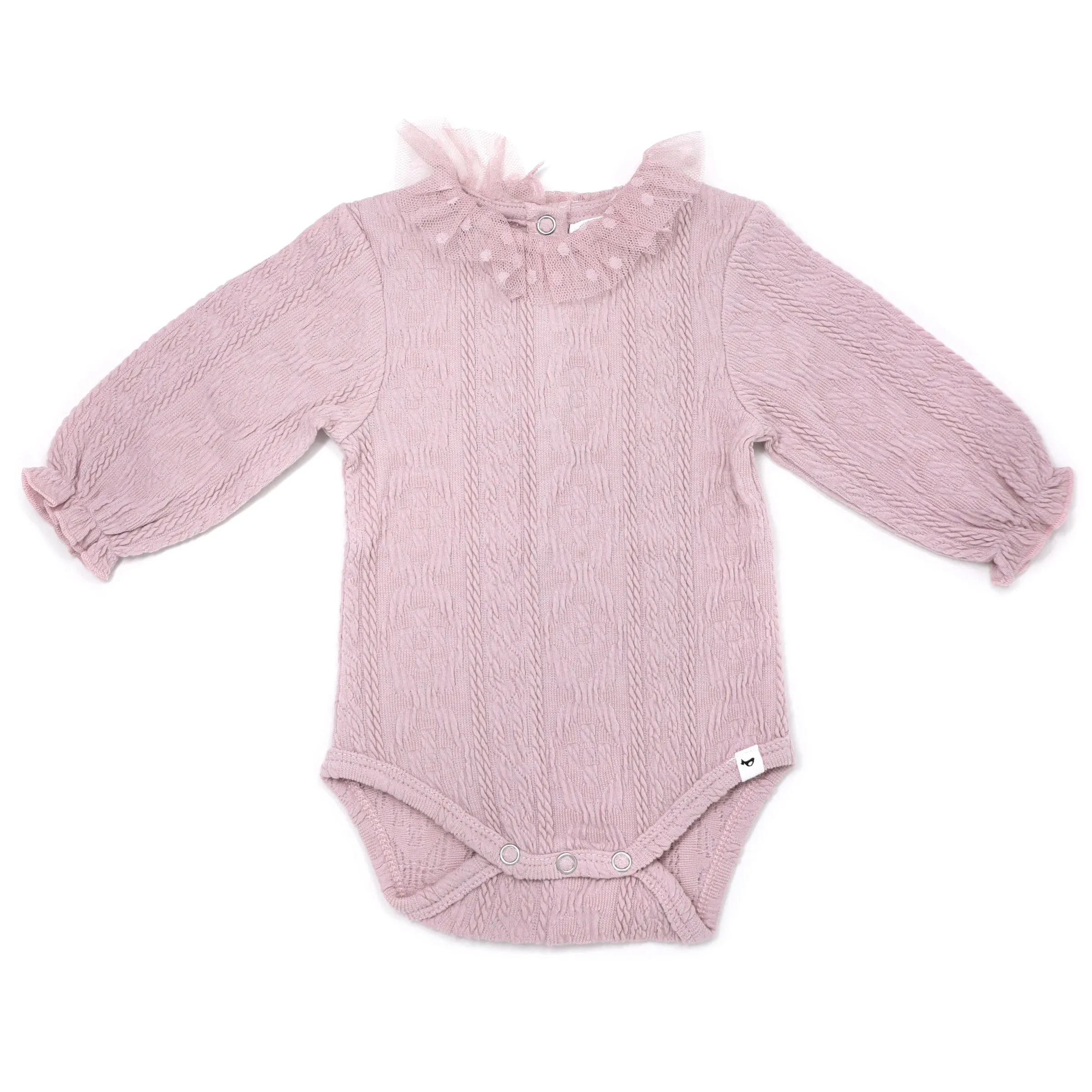 oh baby! Ruffle Dotted Mesh Collar Puckered Onesie - Blush