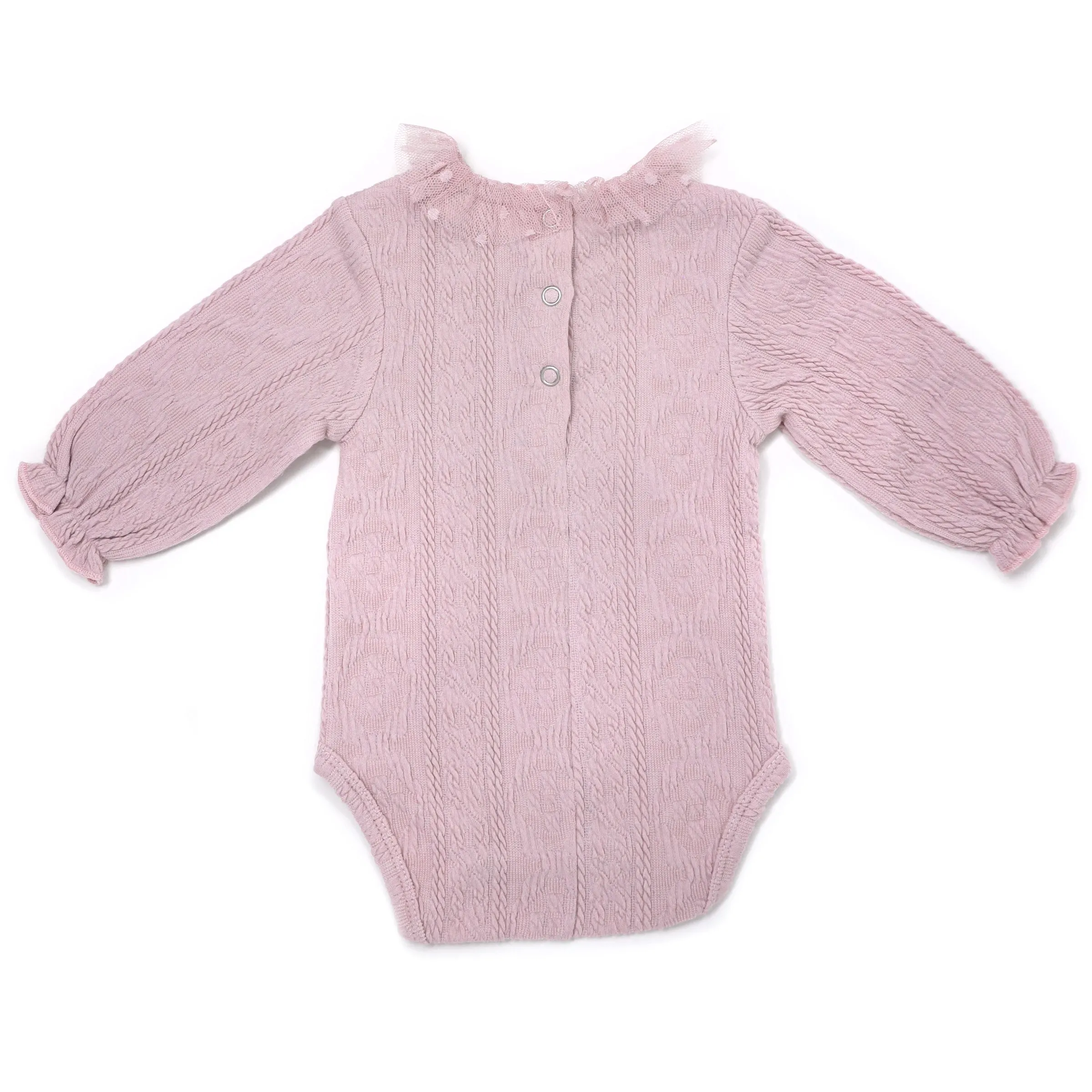 oh baby! Ruffle Dotted Mesh Collar Puckered Onesie - Blush