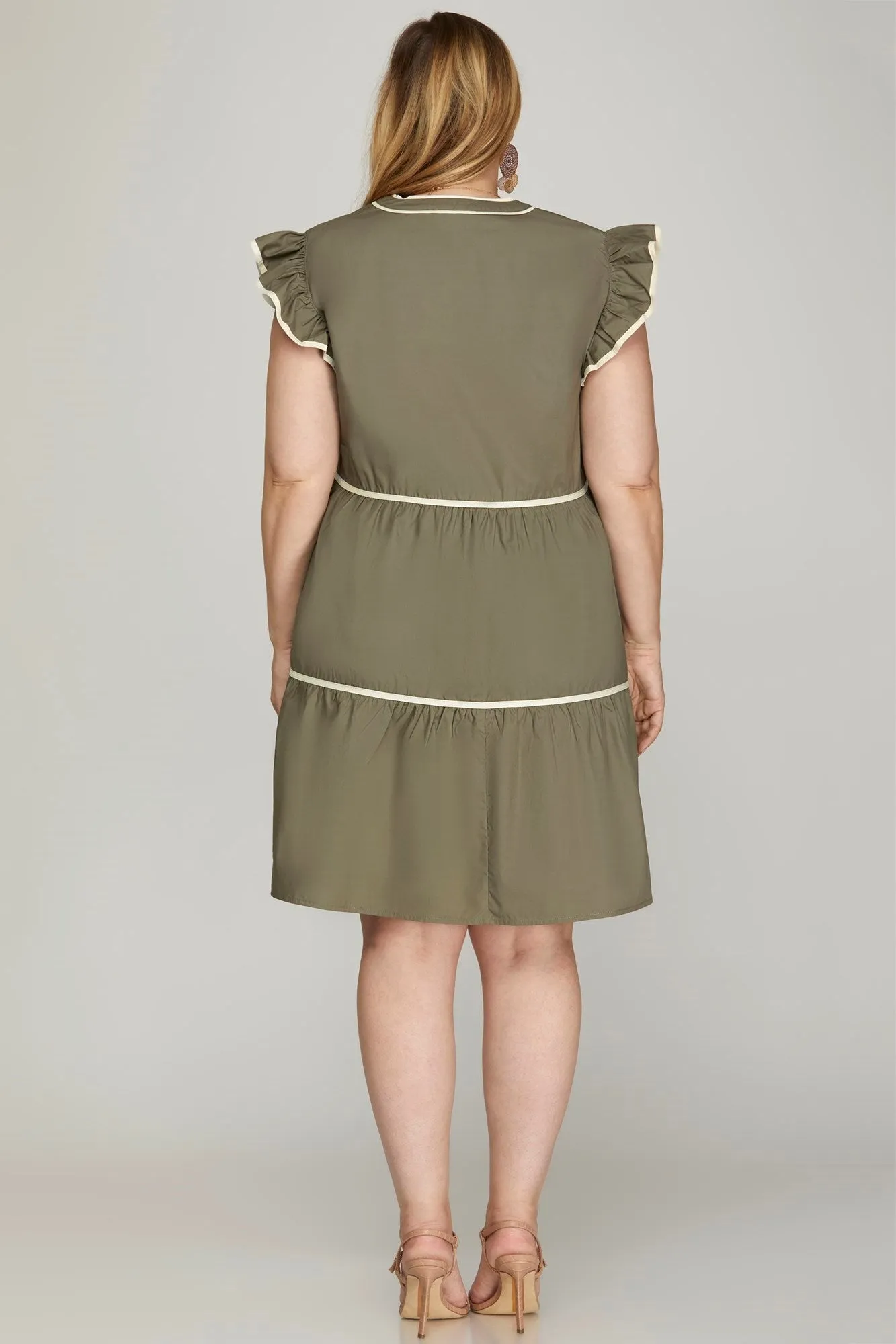 Olive Contrast Trim Dress