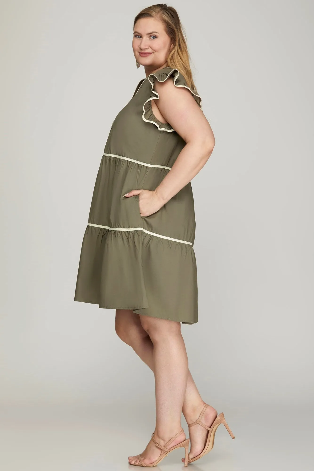 Olive Contrast Trim Dress