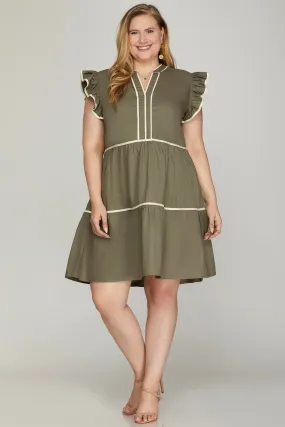 Olive Contrast Trim Dress