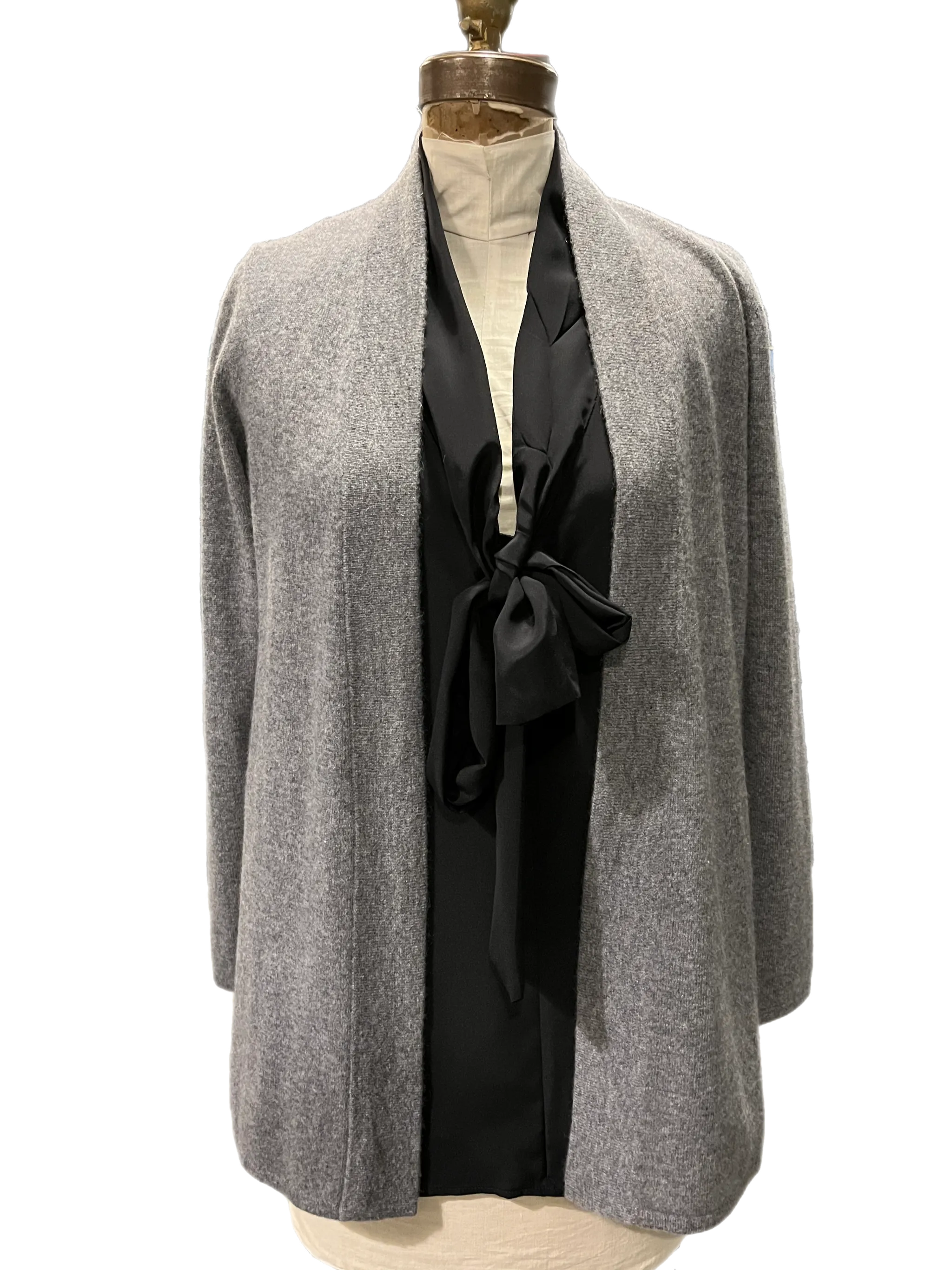 Our classic drape neck detail open cashmere duster *available in black, charcoal, emerald green and lavender