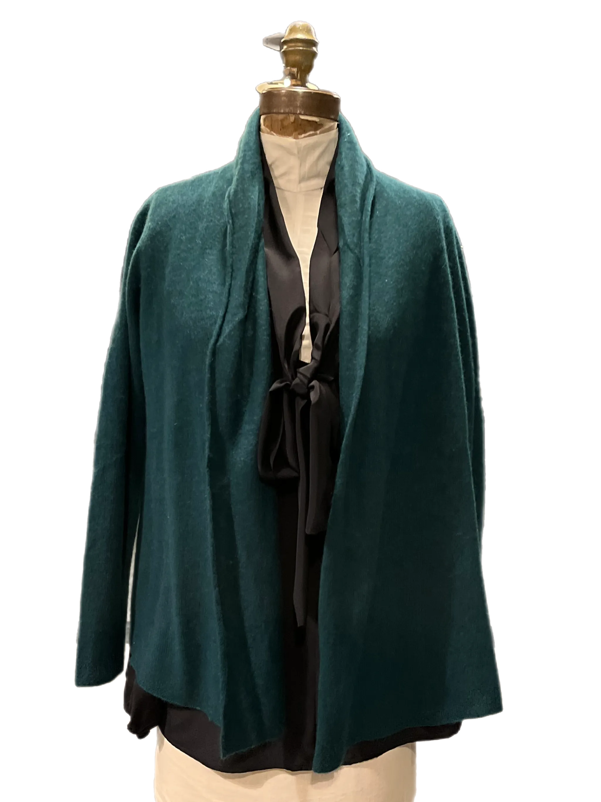 Our classic drape neck detail open cashmere duster *available in black, charcoal, emerald green and lavender