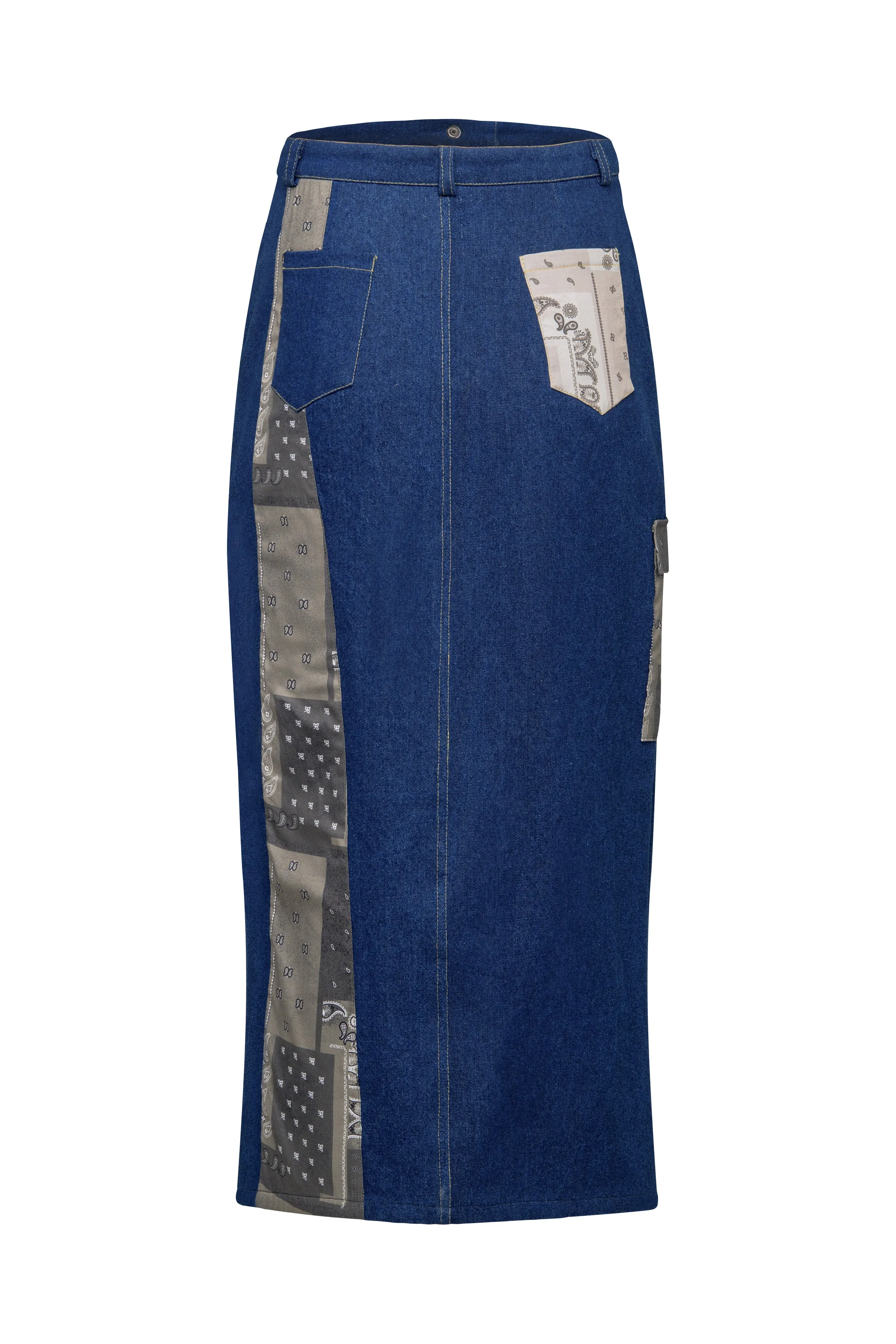 Patch Denim Midi Skirt