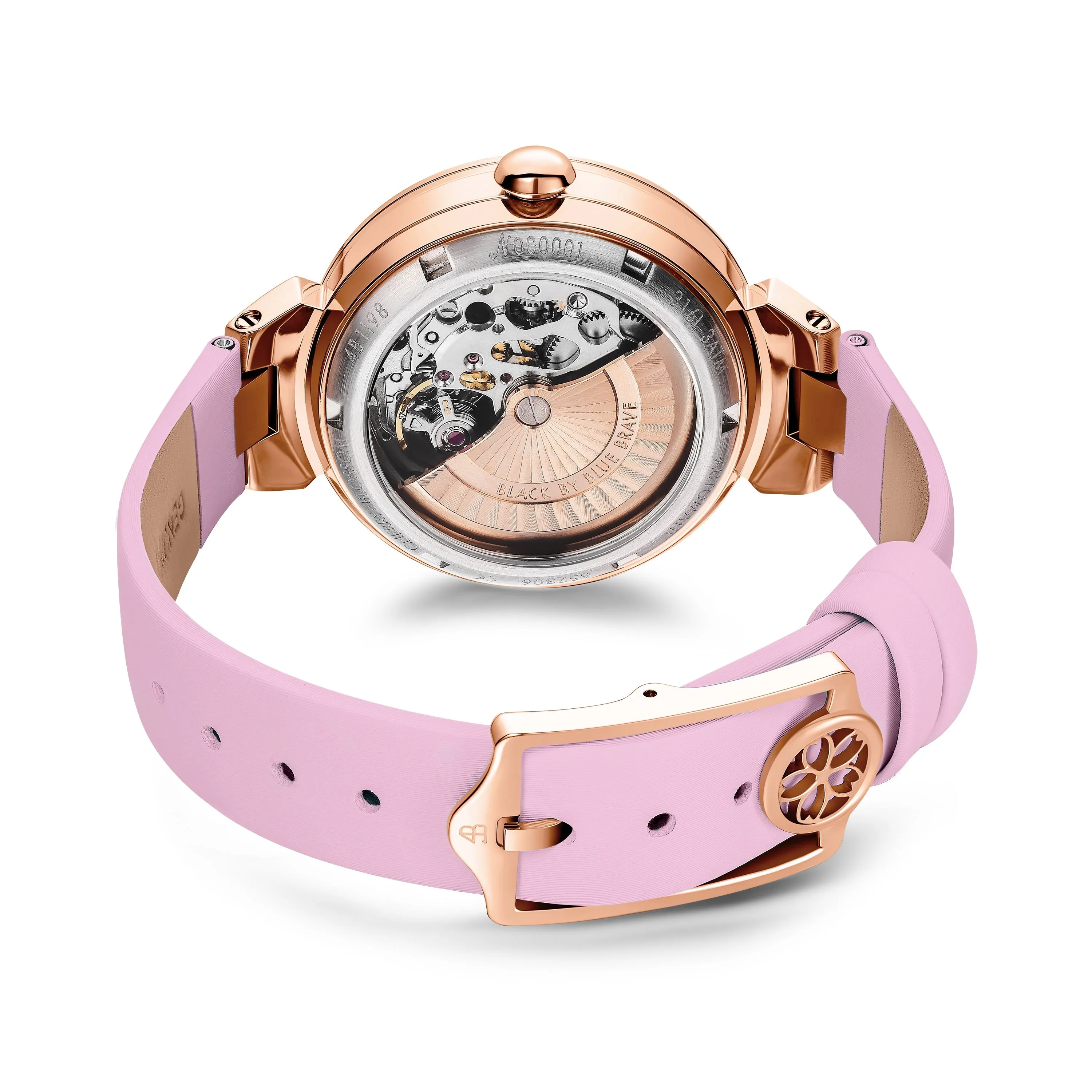 PINK CHERRY BLOSSOM 36MM AUTOMATIC WATCH & ROSEGOLD FLOWER EARRINGS & PINK CERAMIC CERAMIC