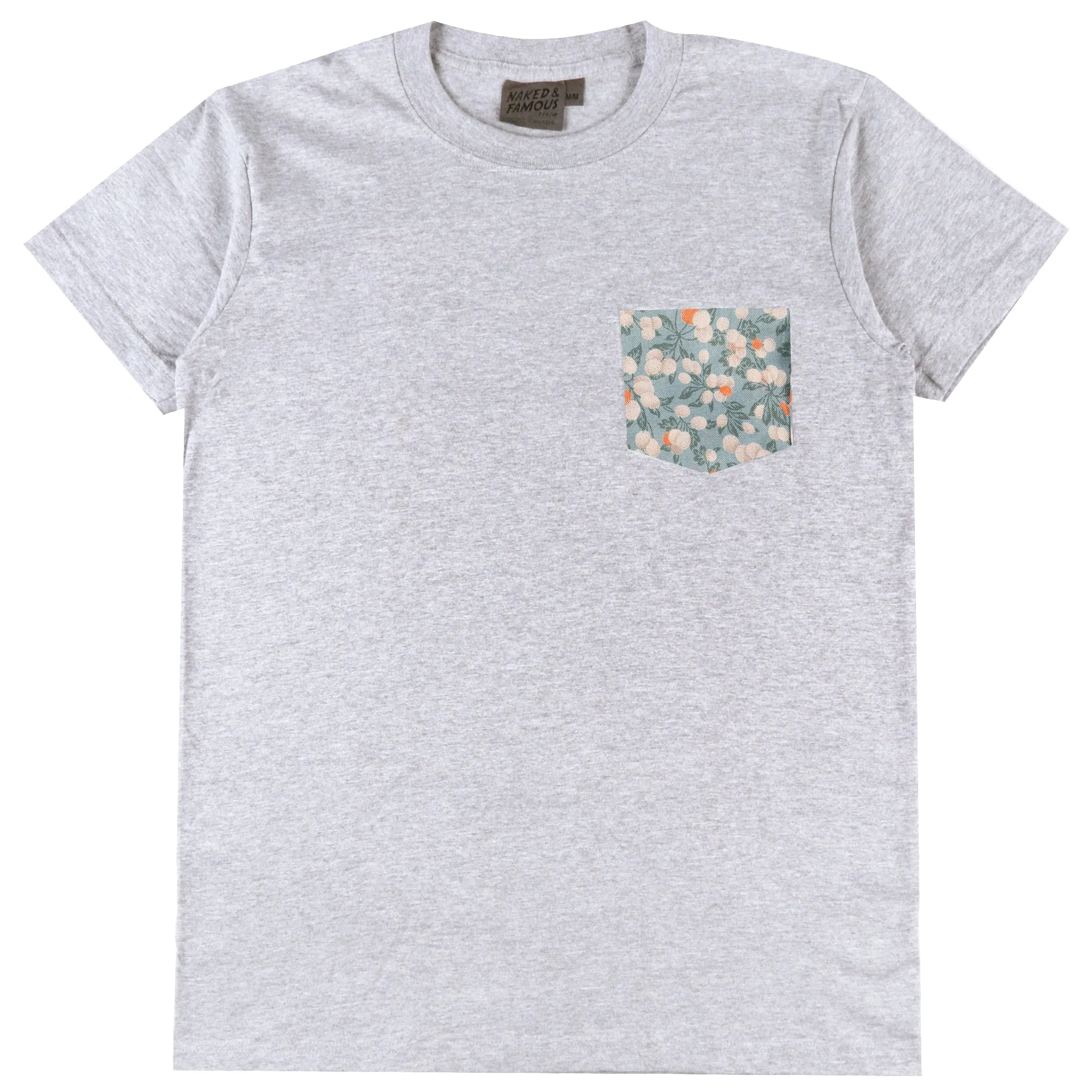 Pocket Tee - Heather Grey - Fruit Print - Cyan