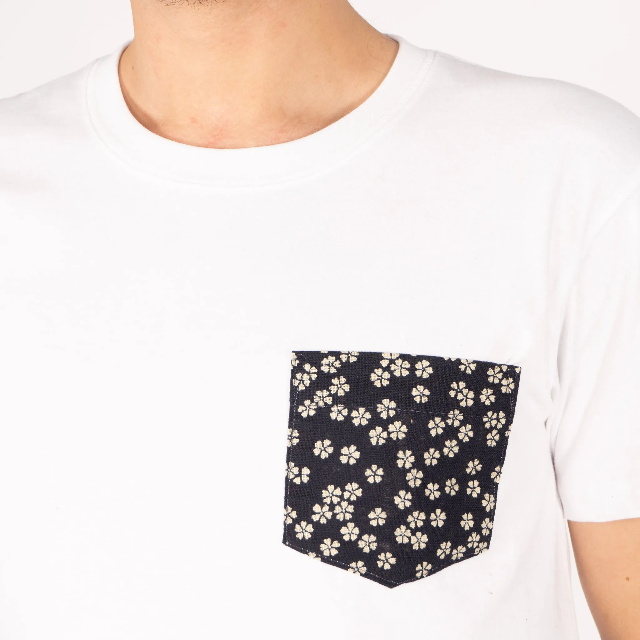 Pocket Tee - White - Kimono Flowers