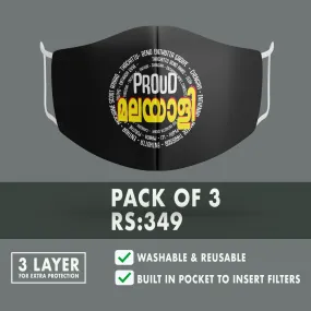 Proud Malayali Premium Printed Mask ( Pack of 3)