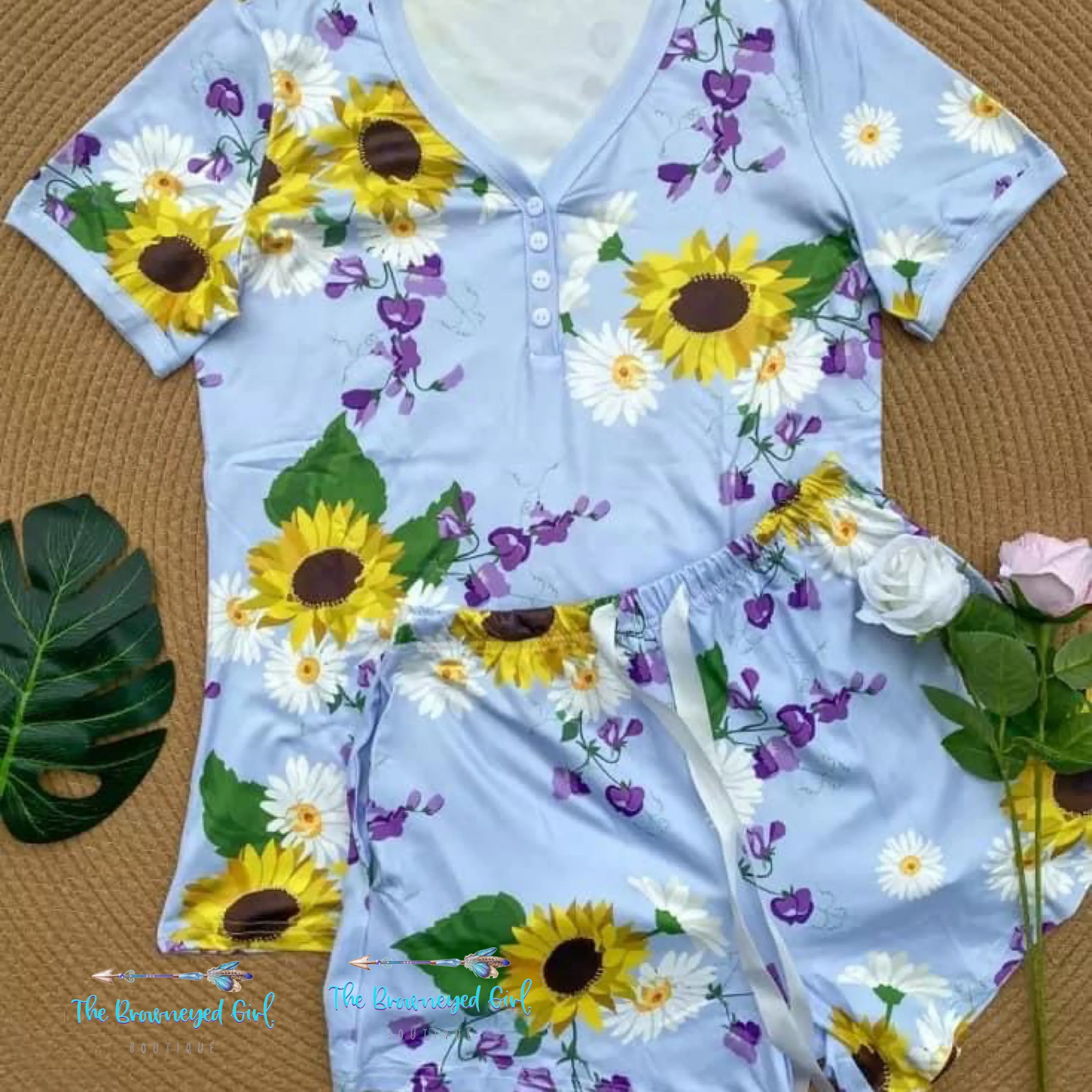 Purple Sunflower Pajama Short Set