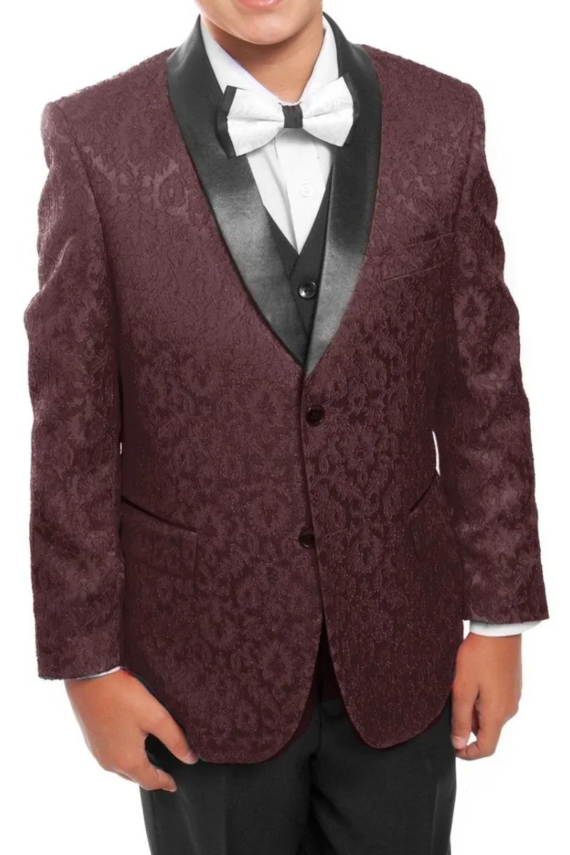 "Cruz" Tazio Kids Burgundy 5-Piece Tuxedo