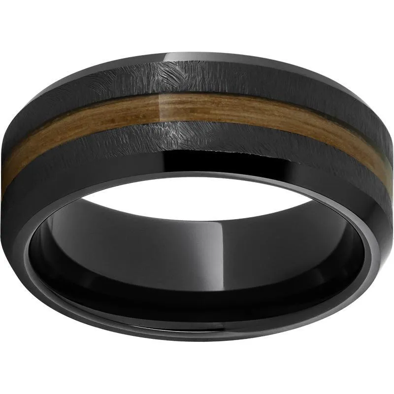 "The Opportunist" 100% USA Made Build Your Own Ring Black Diamond Ceramic Beveled Edge Band with Grain Finish