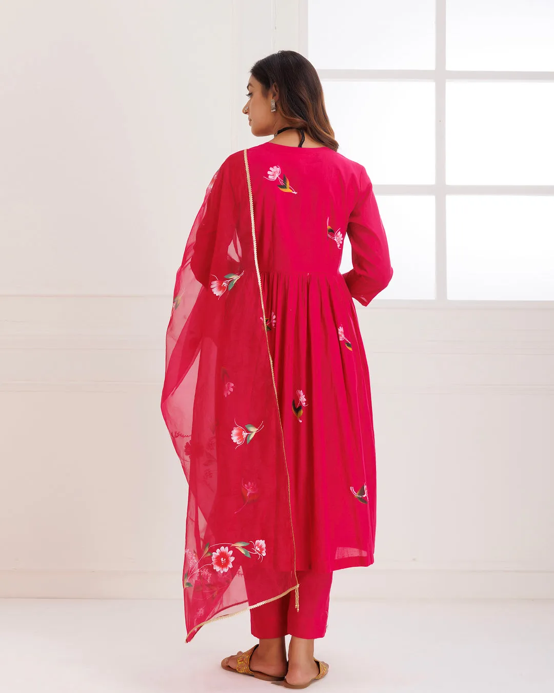 Rangreza Magenta HandPainted Gathered Suit Set - Set of 3