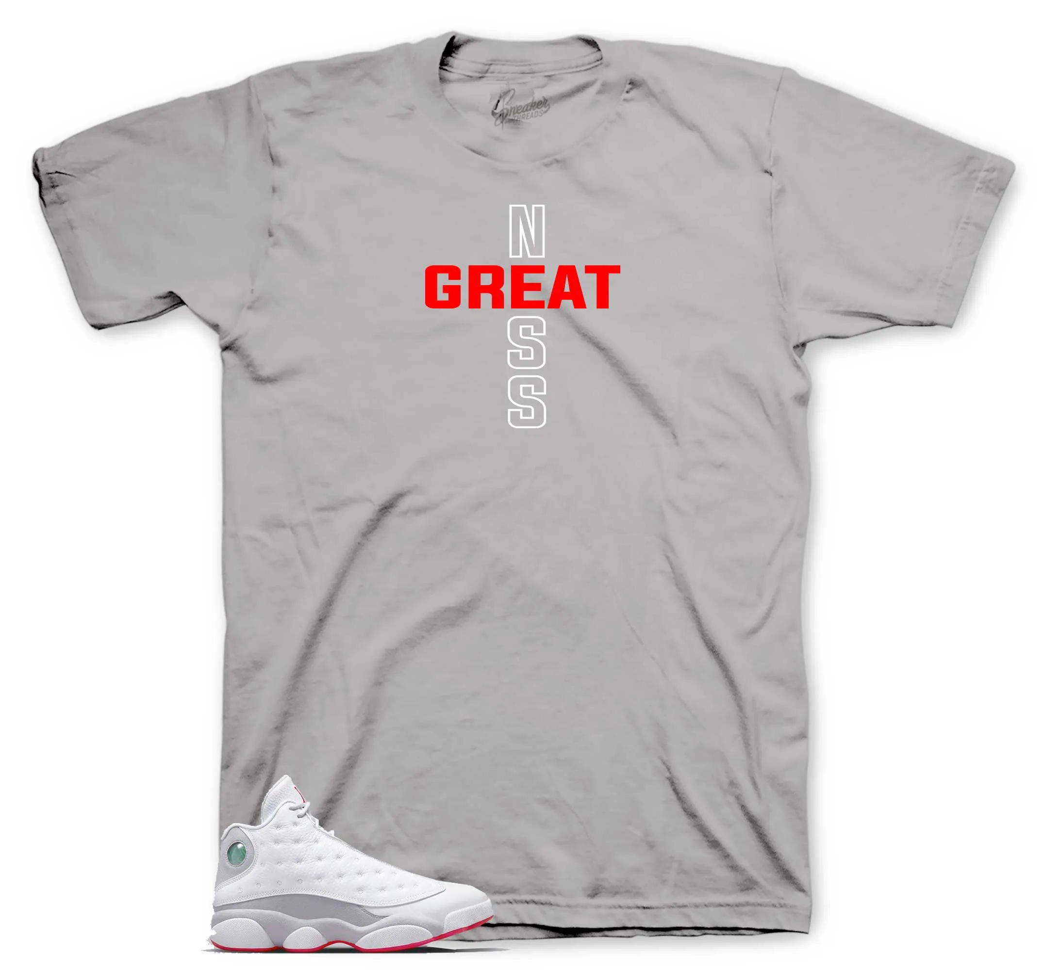 Retro 13 Wolf Grey Shirt - Greatness Cross - Grey