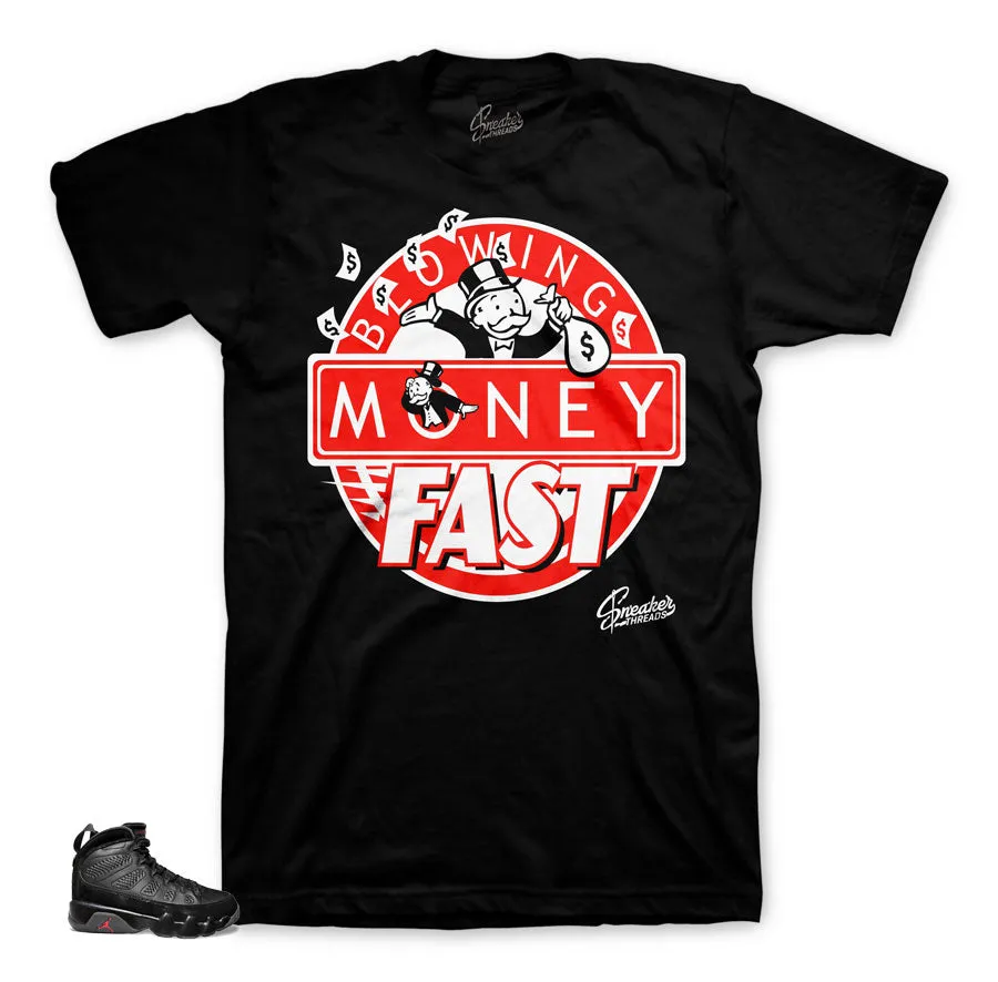 Retro 9 Bred Shirt - Blowing Money Fast - Black