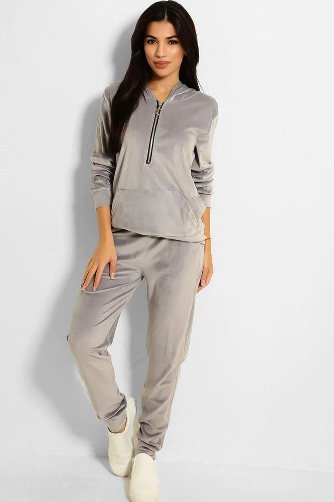 Ring Pull Zipper Front Velour Tracksuit