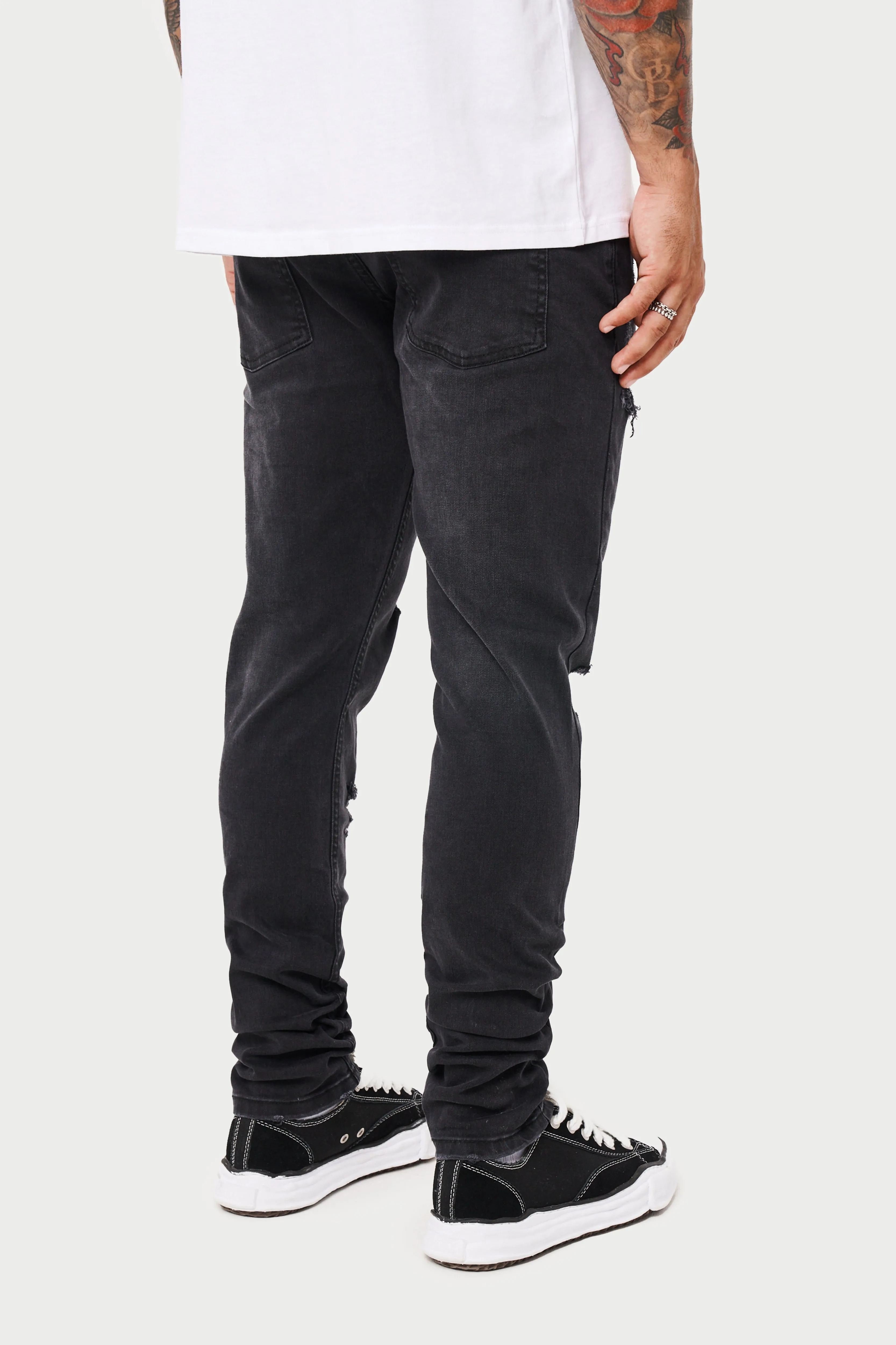 RIP AND REPAIR STACKED JEANS - BLACK WASH