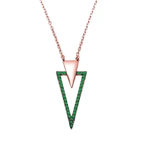 Rose Gold Plated Emerald & Cubic Zirconia Sterling Silver Necklace-M H W ACCESSORIES