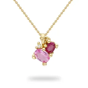 Ruby and Pink Sapphire Cluster Pendant