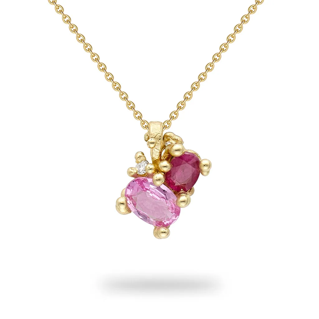 Ruby and Pink Sapphire Cluster Pendant