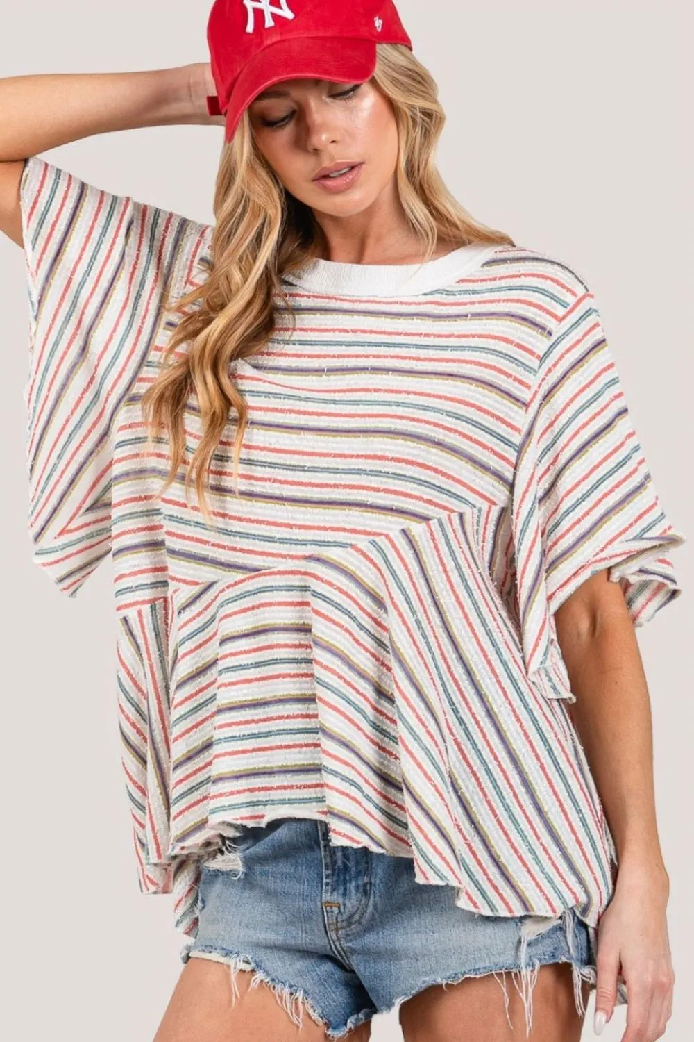 SAGE   FIG Full Size Round Neck Stripe Top