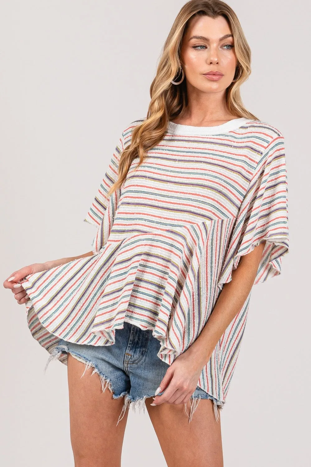 SAGE   FIG Full Size Round Neck Stripe Top