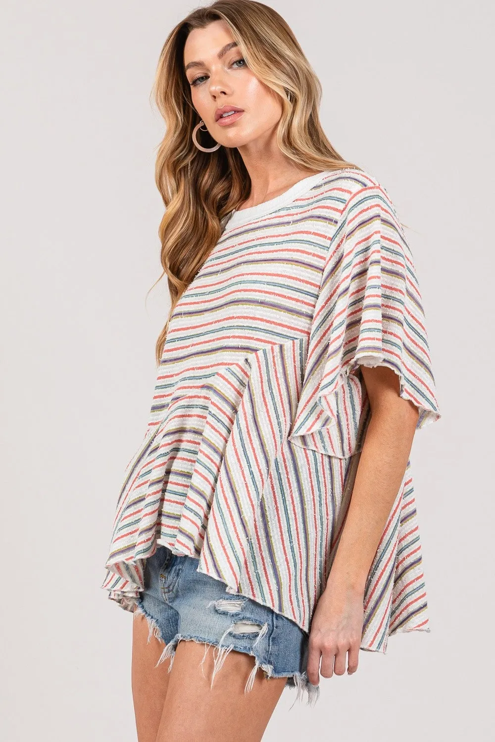 SAGE   FIG Full Size Round Neck Stripe Top