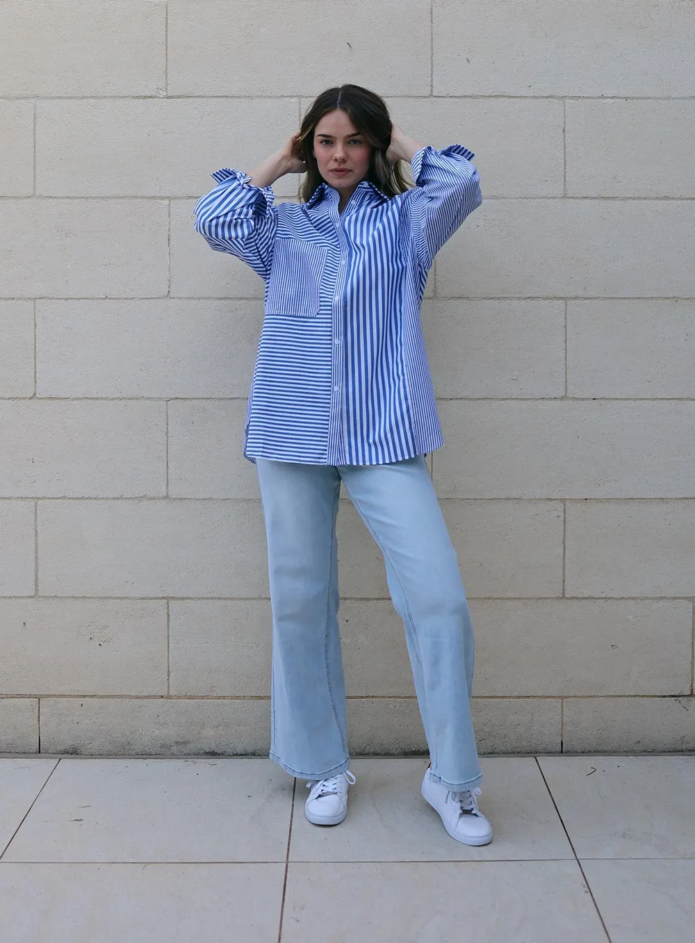 Scarlett Stripe long Sleeve Shirt-BLUE