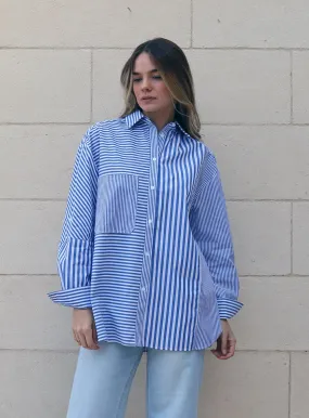 Scarlett Stripe long Sleeve Shirt-BLUE