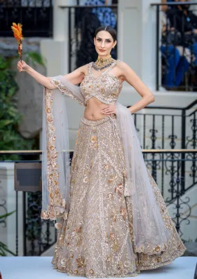 Shimmring Sampain Gold Sequinned Party Wear Bridal Lehenga